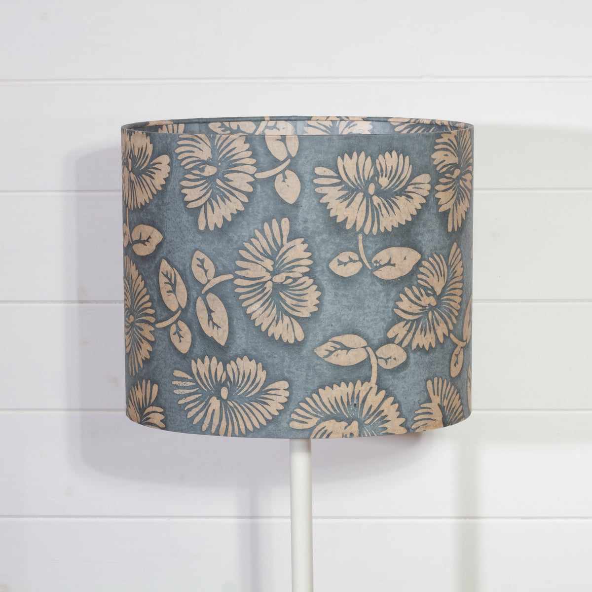 Oval Lamp Shade - B119 ~ Batik Peony Grey, 30cm(w) x 25cm(h) x 22cm(d)