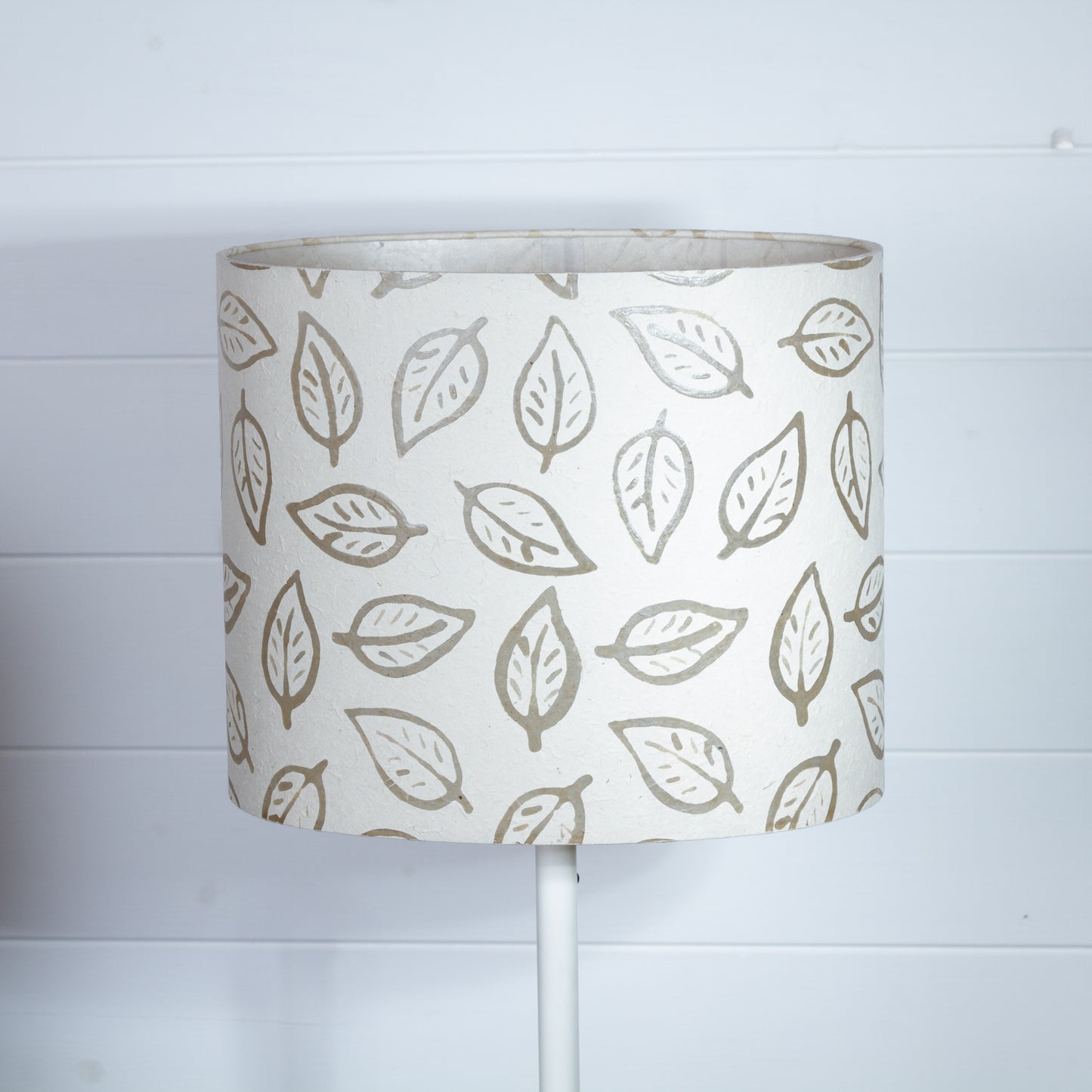 Oval Lamp Shade - P28 - Batik Leaf on Natural, 30cm(w) x 25cm(h) x 22cm(d)