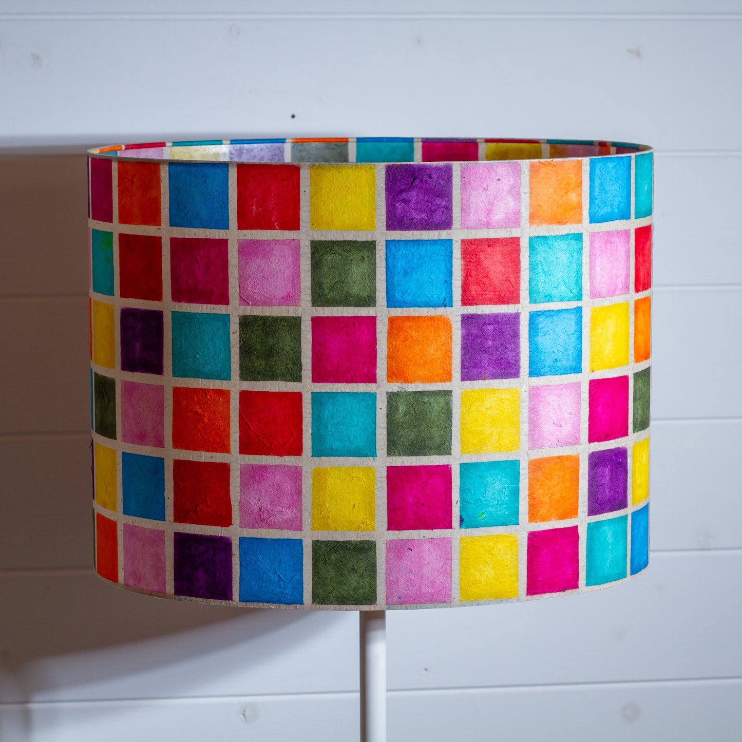 Oval Lamp Shade - P01 - Batik Multi Square, 40cm(w) x 30cm(h) x 30cm(d)