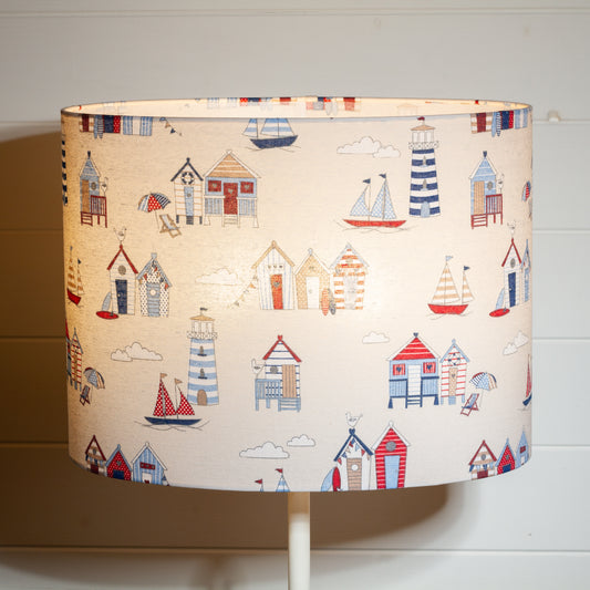Oval Lamp Shade - F130 Beach Huts Fabric, 40cm(w) x 30cm(h) x 30cm(d)