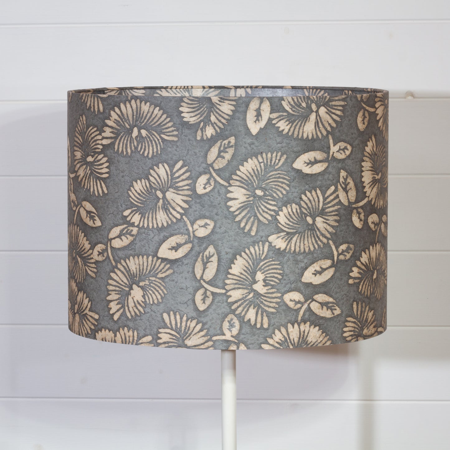 Oval Lamp Shade - B119 ~ Batik Peony Grey, 40cm(w) x 30cm(h) x 30cm(d)