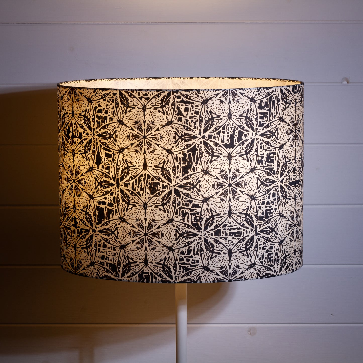 Oval Lamp Shade - B136 ~ Butterfly Kaleidoscope Black, 40cm(w) x 30cm(h) x 30cm(d)