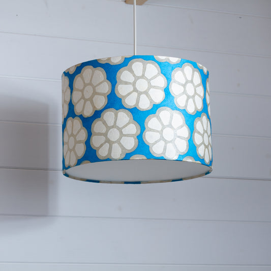 Drum Lamp Shade - P23 - Batik Big Flower on Teal, 30cm(d) x 20cm(h)