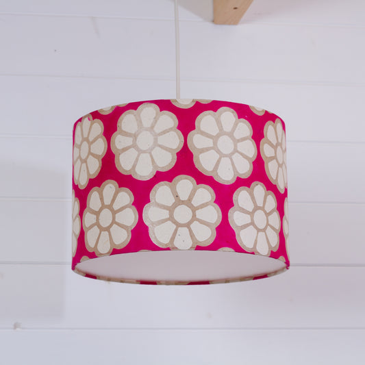 Drum Lamp Shade - P22 - Batik Big Flower on Hot Pink, 30cm(d) x 20cm(h)