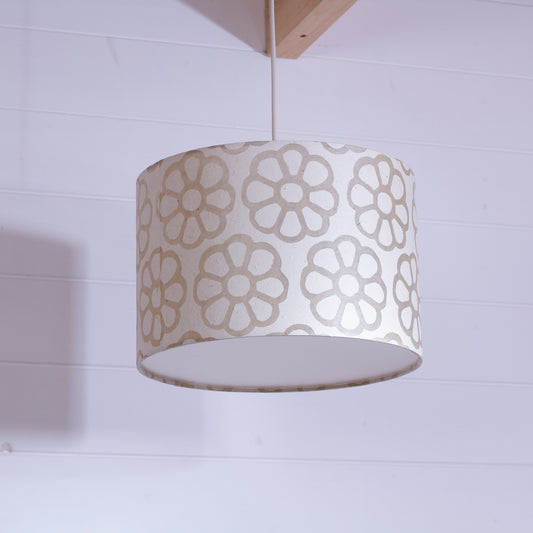 Drum Lamp Shade - P17 - Batik Big Flower on Natural, 30cm(d) x 20cm(h)