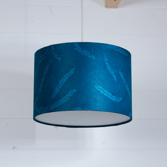 Drum Lamp Shade - B106 ~ Resistance Dyed Teal Fern, 30cm(d) x 20cm(h)