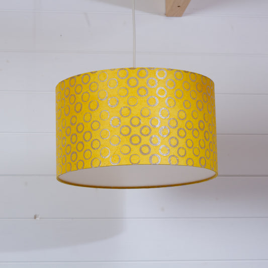 Drum Lamp Shade - P71 - Batik Yellow Circles, 35cm(d) x 20cm(h)