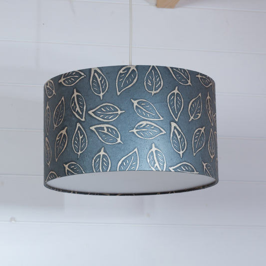 Drum Lamp Shade - B124 ~ Batik Leaf Grey, 35cm(d) x 20cm(h)