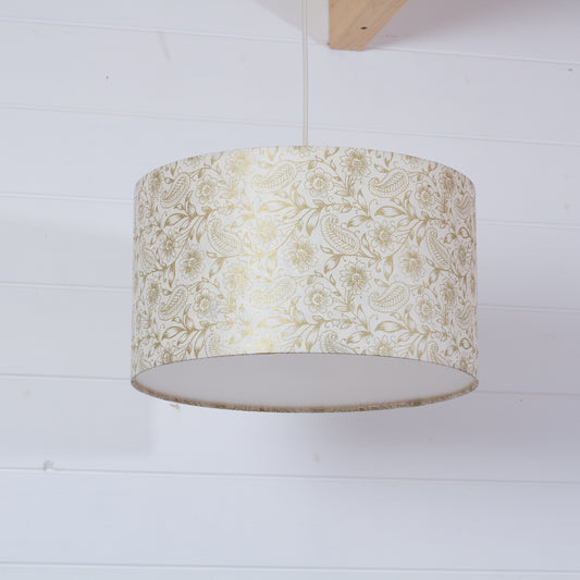 Drum Lamp Shade - P69 - Garden Gold on Natural, 35cm(d) x 20cm(h)