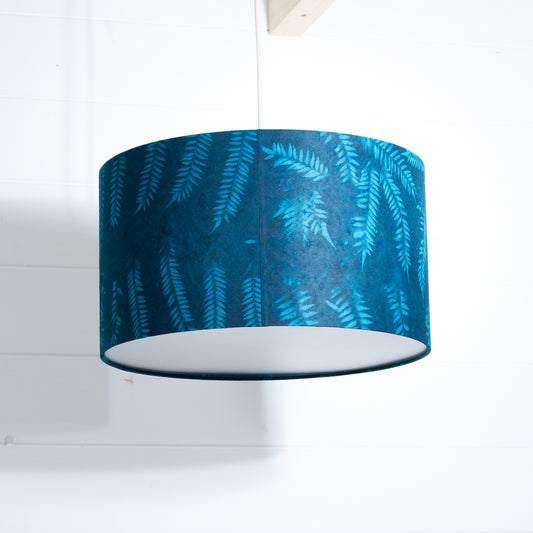 Drum Lamp Shade - B106 ~ Resistance Dyed Teal Fern, 35cm(d) x 20cm(h)