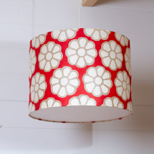 Drum Lamp Shade - P18 - Batik Big Flower on Red, 35cm(d) x 30cm(h)