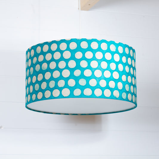 Drum Lamp Shade - P97 - Batik Dots on Cyan, 40cm(d) x 20cm(h)