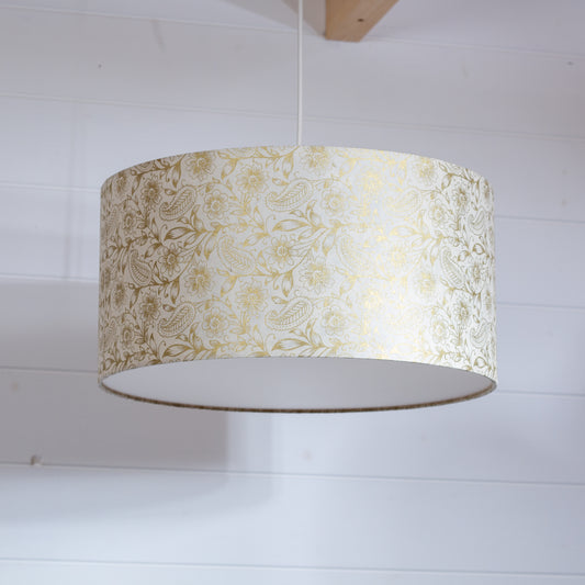 Drum Lamp Shade - P69 - Garden Gold on Natural, 40cm(d) x 20cm(h)
