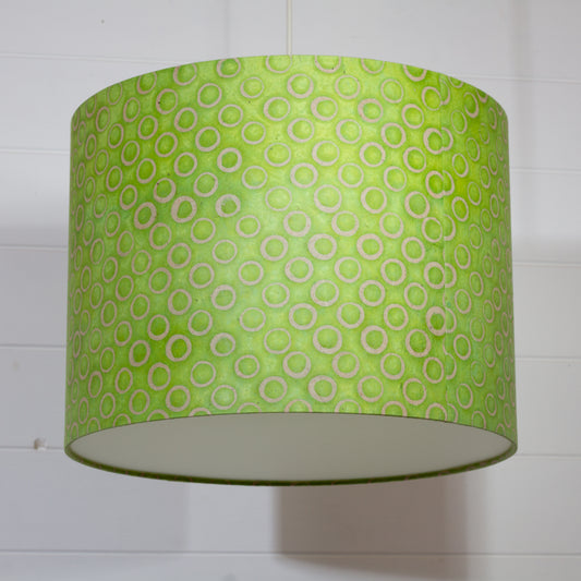 Drum Lamp Shade - P02 - Batik Lime Circles, 40cm(d) x 30cm(h)