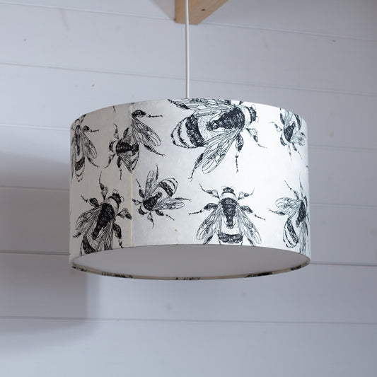 Drum Lamp Shade - P42 - Bees Screen Print on Natural Lokta, 35cm(d) x 20cm(h)