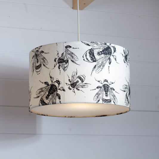 Drum Lamp Shade - P42 - Bees Screen Print on Natural Lokta, 35cm(d) x 20cm(h)