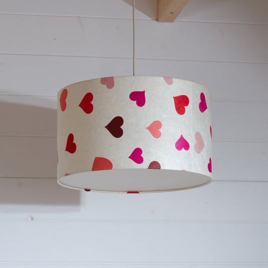 Drum Lamp Shade - P82 ~ Hearts on Lokta Paper, 35cm(d) x 20cm(h)