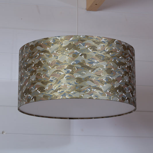 Drum Lamp Shade - W03 ~ Gold Waves on Greys, 40cm(d) x 20cm(h)