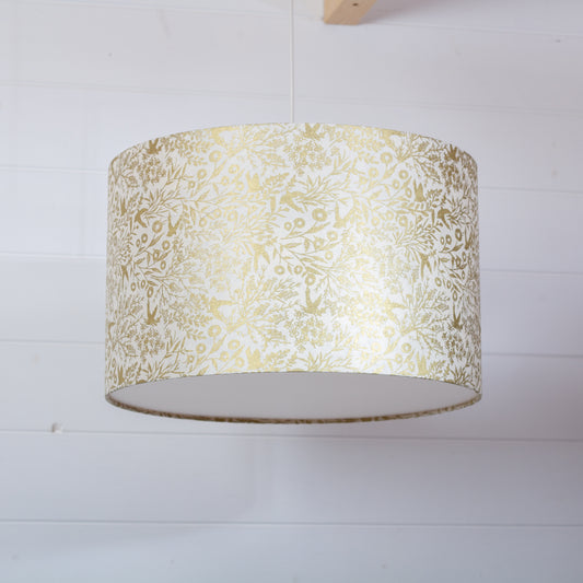 Drum Lamp Shade - B135 ~ Gold Birds, 40cm(d) x 25cm(h)