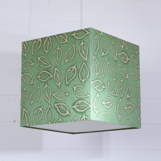 Square Lamp Shade - P29 - Batik Leaf on Green, 30cm(w) x 30cm(h) x 30cm(d)