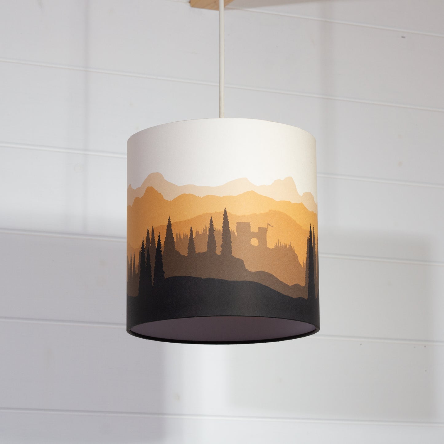 Forest Landscape Print Drum Lamp Shade 20cm(d) x 20cm(h) Orange
