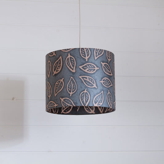 Drum Lamp Shade - B124 ~ Batik Leaf Grey, 25cm x 20cm