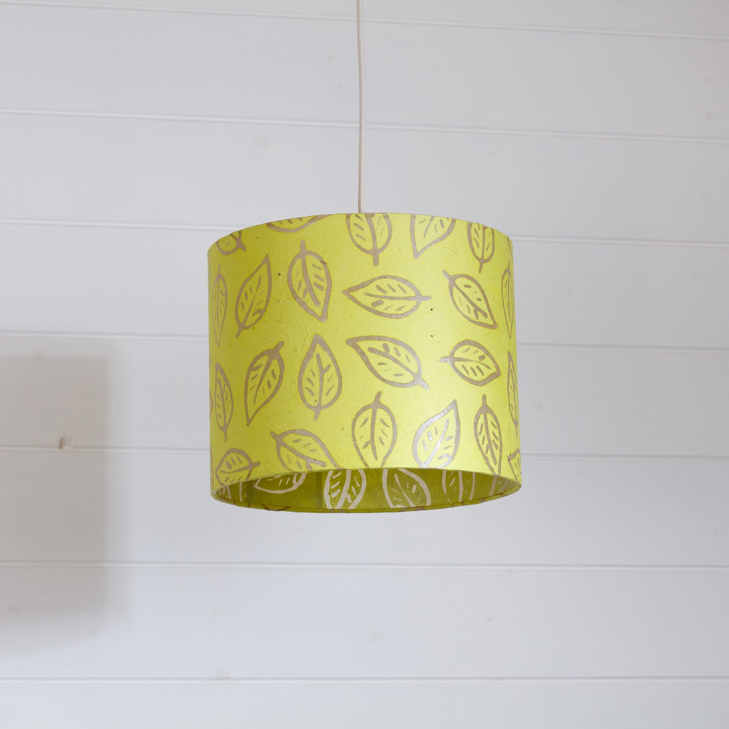 Drum Lamp Shade - B117 ~ Batik Leaf Lime, 25cm x 20cm