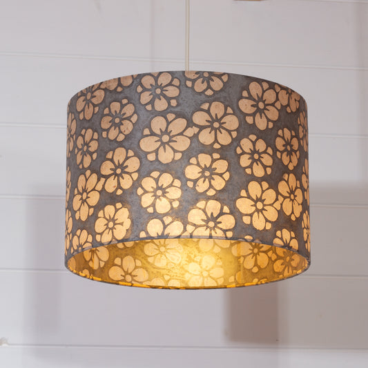 Drum Lamp Shade - P77 - Batik Star Flower Grey, 30cm(d) x 20cm(h)