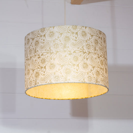 Drum Lamp Shade - P69 - Garden Gold on Natural, 30cm(d) x 20cm(h)