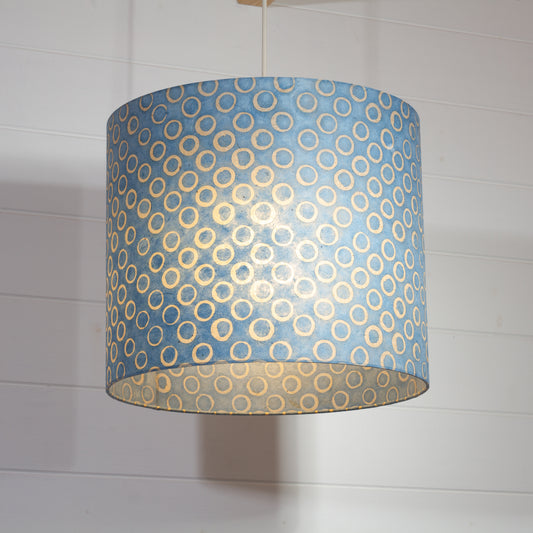 Drum Lamp Shade - P72 - Batik Blue Circles, 35cm(d) x 30cm(h)