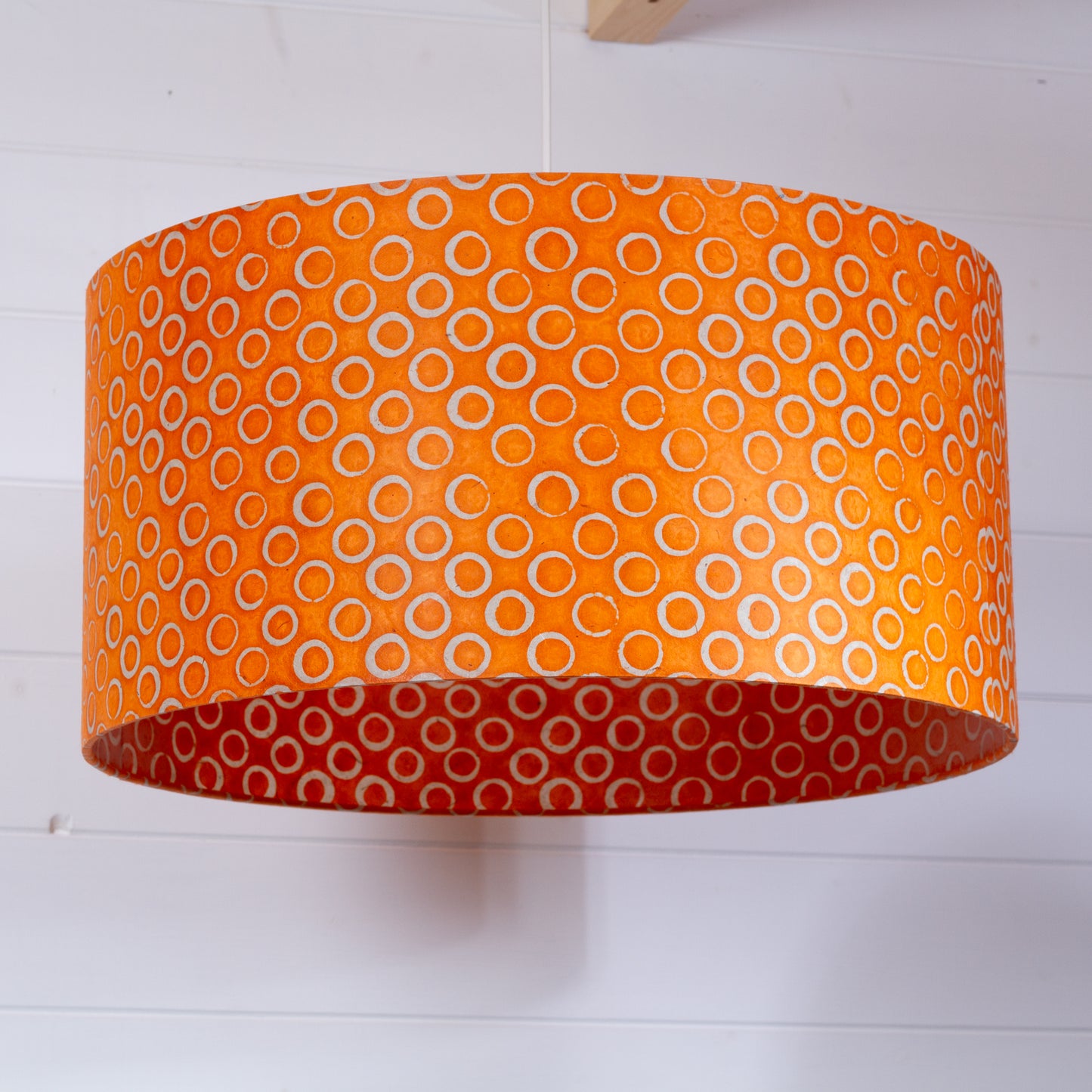 Drum Lamp Shade - P03 - Batik Orange Circles, 50cm(d) x 25cm(h)