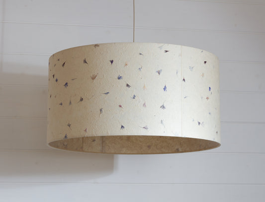 Drum Lamp Shade - P34 - Cornflower Petals on Natural Lokta, 50cm(d) x 25cm(h)