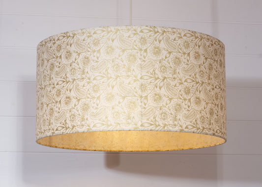 Drum Lamp Shade - P69 - Garden Gold on Natural, 50cm(d) x 25cm(h)