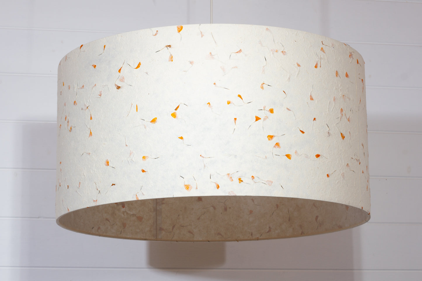 Drum Lamp Shade - P32 - Marigold Petals on Natural Lokta, 60cm(d) x 30cm(h)