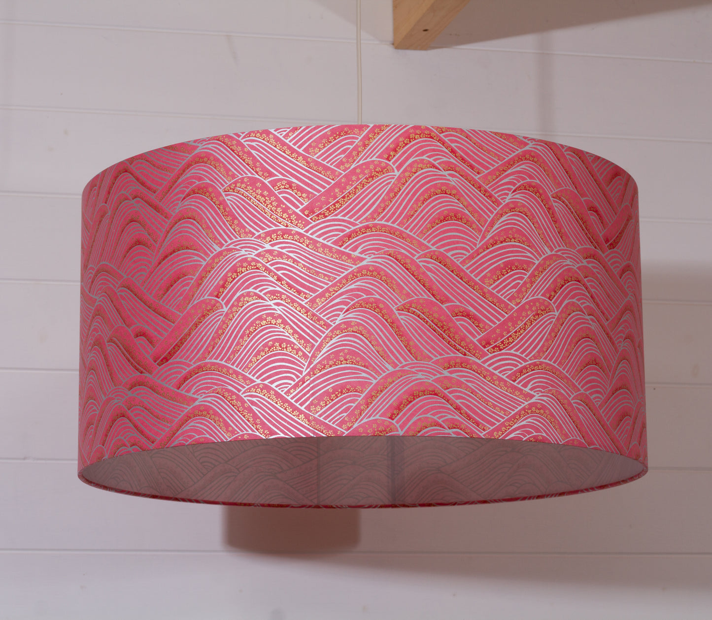 Drum Lamp Shade - W04 ~ Pink Hills with Gold Flowers, 60cm(d) x 30cm(h)