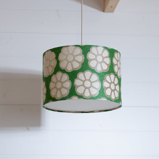 Drum Lamp Shade - B127 ~ Batik Big Flower Green, 30cm(d) x 20cm(h)