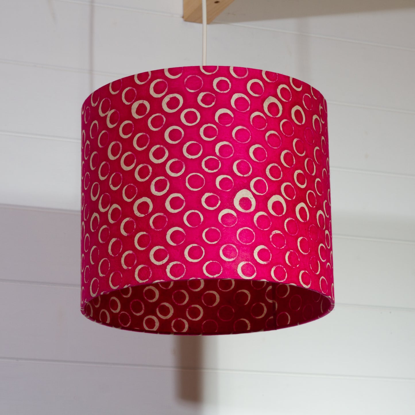 Drum Lamp Shade - B140 ~ Batik Circles Hot Pink, 30cm(d) x 25cm(h)