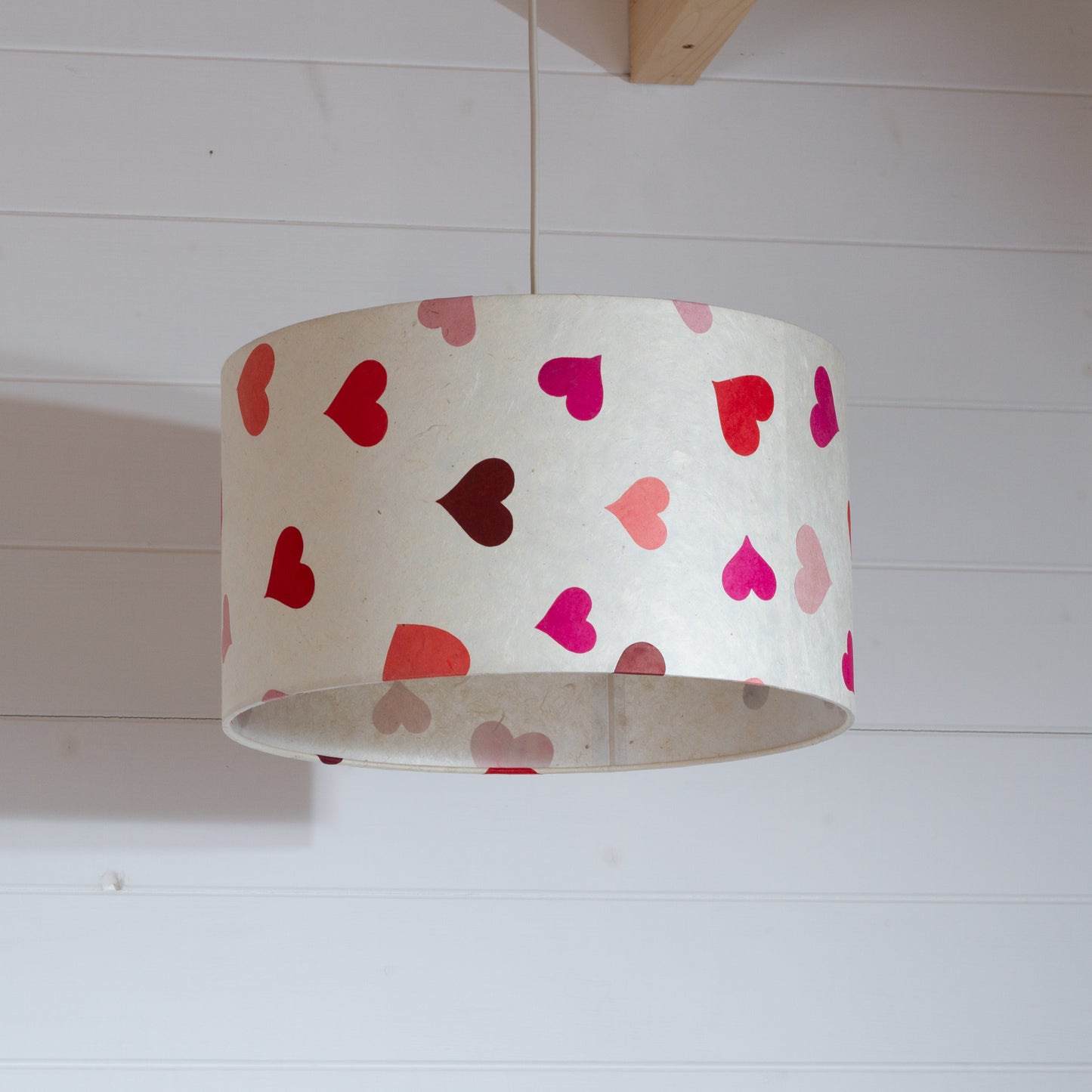 Drum Lamp Shade - P82 ~ Hearts on Lokta Paper, 35cm(d) x 20cm(h)