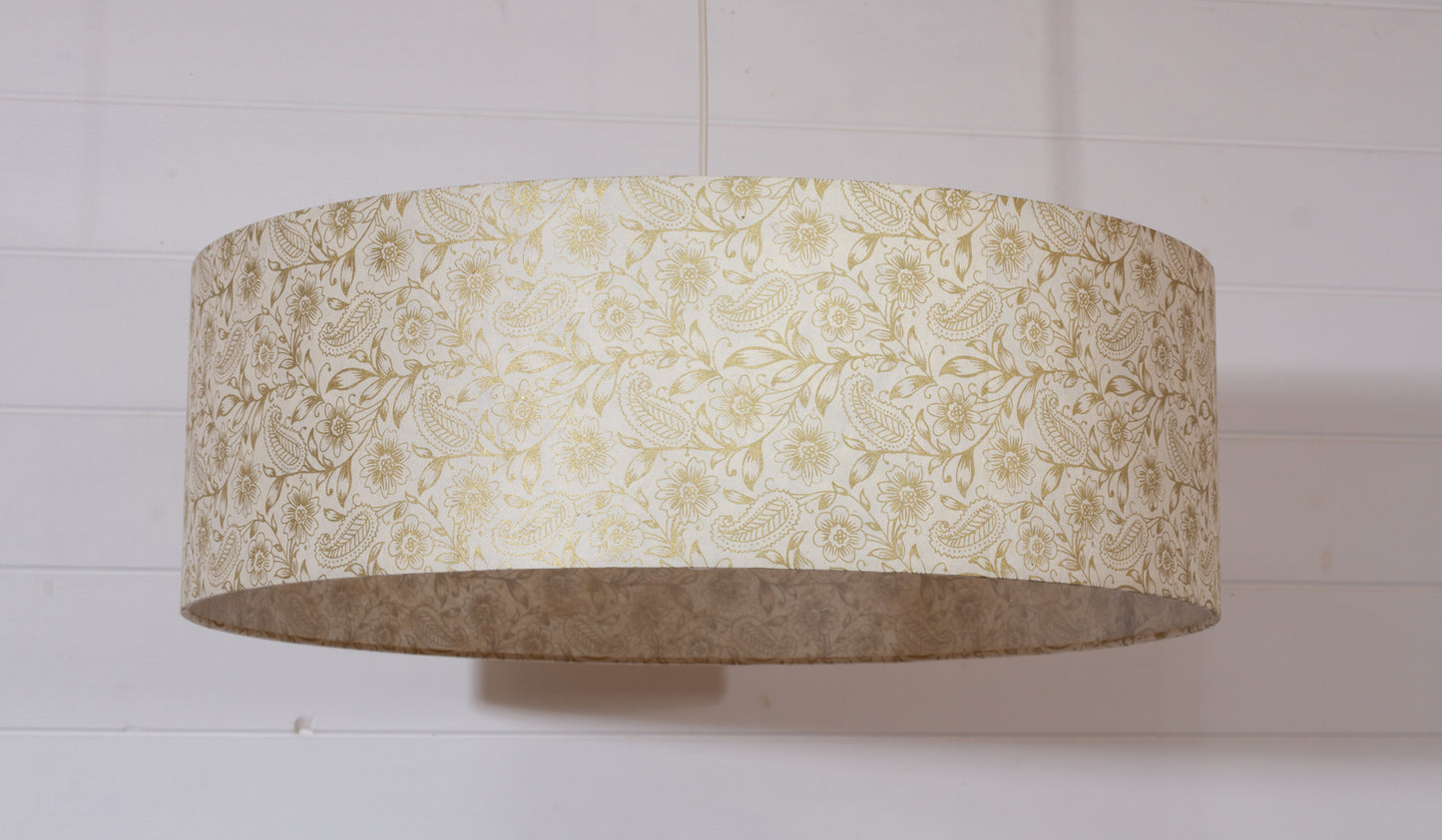 Drum Lamp Shade - P69 - Garden Gold on Natural, 60cm(d) x 20cm(h)