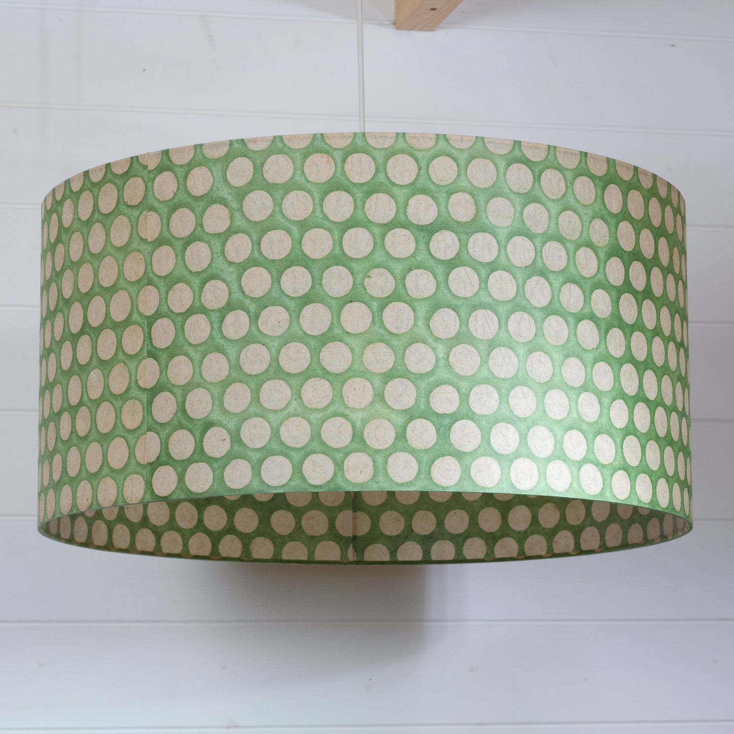 Drum Lamp Shade - P87 ~ Batik Dots on Green, 60cm(d) x 30cm(h)