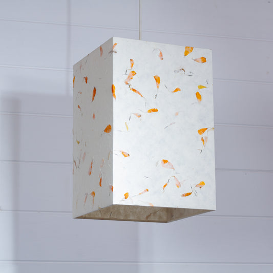 Square Lamp Shade - P32 - Marigold Petals on Natural Lokta, 20cm(w) x 30cm(h) x 20cm(d)