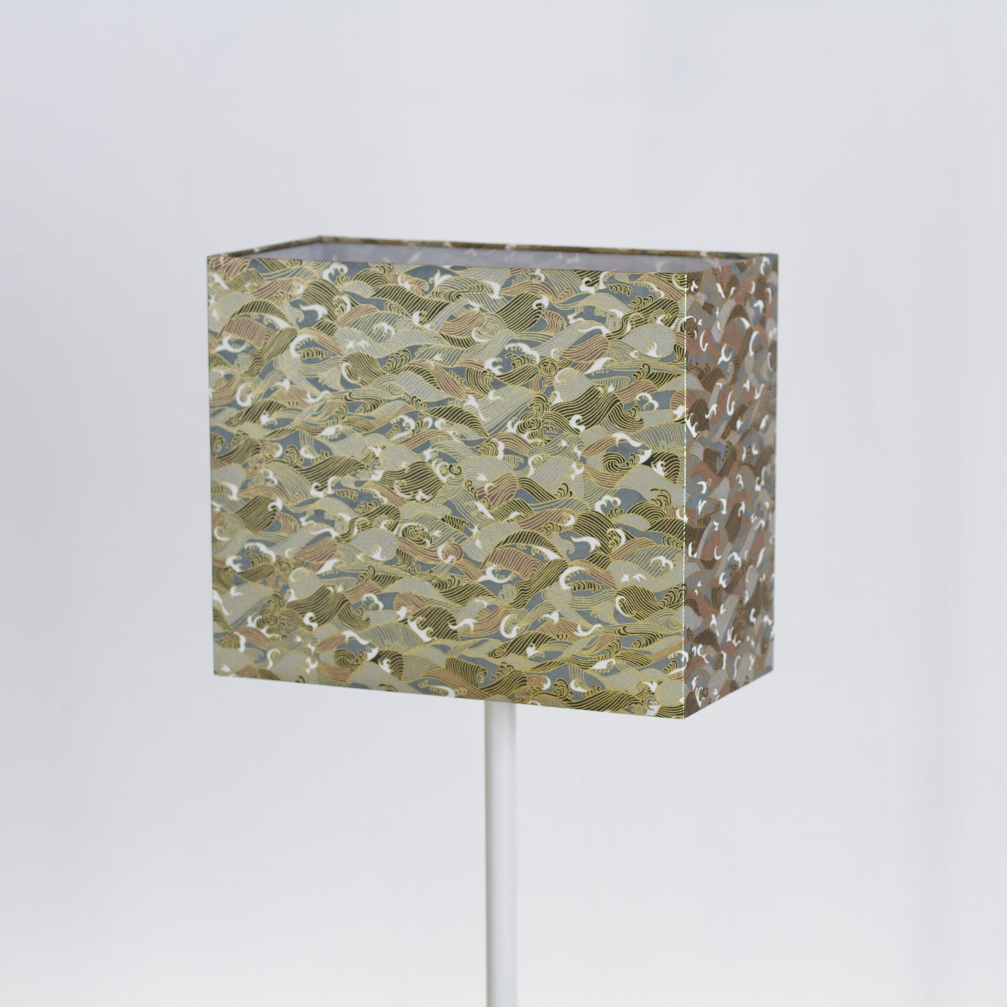 Rectangle Lamp Shade - W03 ~ Gold Waves on Greys, 30cm(w) x 25cm(h) x 15cm(d)