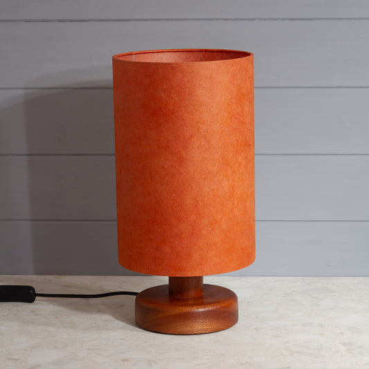 Round Sapele Table Lamp (15cm) with 20cm x 30cm Drum Lampshade in P63 - Terracotta Lokta