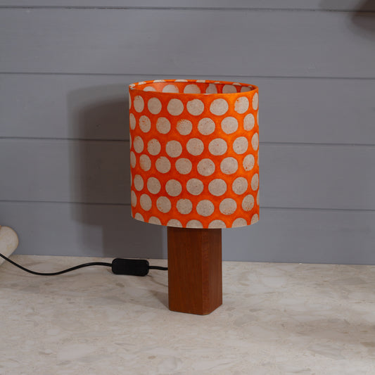 Square Sapele Lamp Base with Oval Lamp shade in B110 ~ Batik Dots on Orange