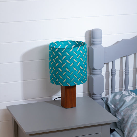 Square Sapele Table Lamp with 20cm Drum Lamp Shade P15 ~ Batik Tread Plate Mint Green