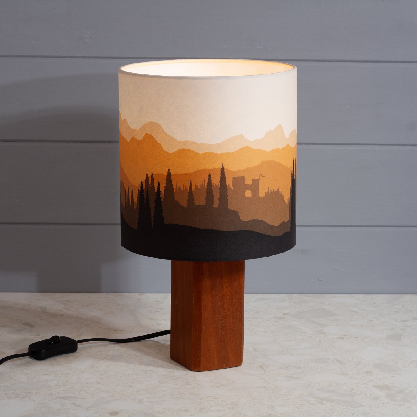 Landscape Castle Print, Sapele Table Lamp with Drum Shade ~ 9 Colour options