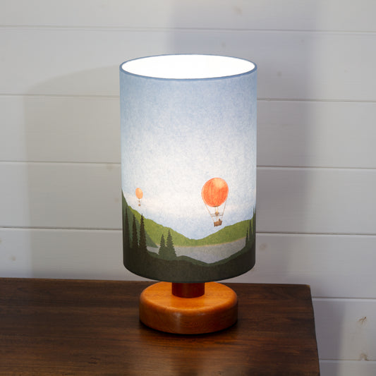 Round Sapele Table Lamp (15cm) with 20cm x 30cm Lamp Shade in Red Balloon Landscape