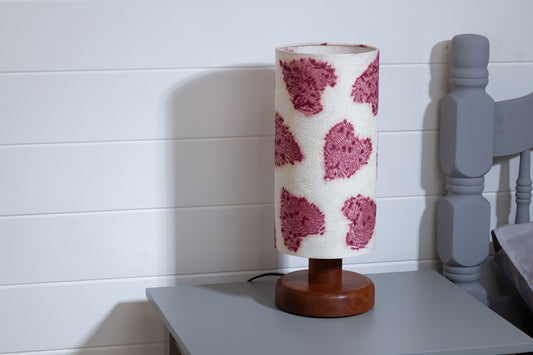 Round Sapele Table Lamp (15cm) with 15cm x 30cm Drum Lampshade in B131 ~ Soft Hearts Rose