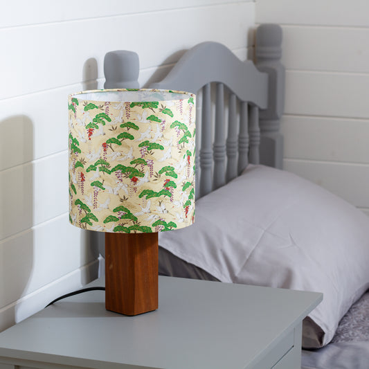 Square Sapele Table Lamp with 20cm Drum Lamp Shade W05 ~ Cranes