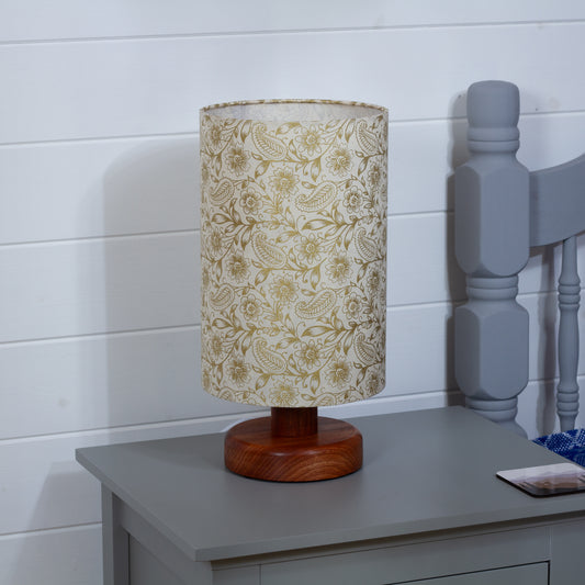 Round Sapele Table Lamp (15cm) with 20cm x 30cm Lamp Shade in P69 - Garden Gold